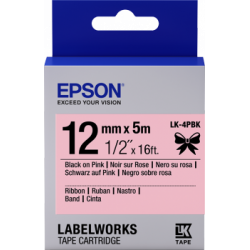 Epson zásobník se štítky – saténový pásek, LK-4HKK, černá růžová, 12 mm (5 m)