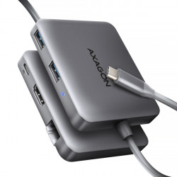 AXAGON HMC-5HL, USB 5Gbps hub, 2x USB-A, HDMI 4k 60Hz, RJ-45 GLAN, PD 100W, kabel USB-C 20cm