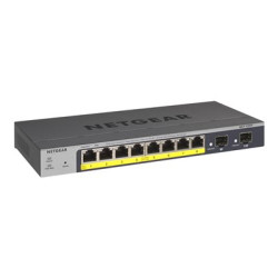 NETGEAR Smart GS110TPv3 - Přepínač - inteligentní - 8 x 10 100 1000 (PoE) + 2 x SFP - desktop, pro připevnění na zeď - PoE+ (55 W) - DC napájení