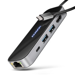 AXAGON HMC-6GLN, USB 5Gbps hub, 2x USB-A, USB-C, HDMI 4k 60Hz, RJ-45 GLAN, PD 100W, kabel USB-C 20cm