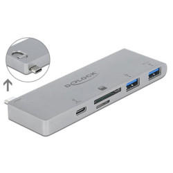 Delock Hub se 3 porty a čtečka karet se 2 sloty pro MacBook s PD 3.0 a zatažitelným připojením USB Type-C