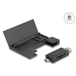 Delock Čtečka karet USB 5 Gbps, USB Type-C Typ-A na paměťové karty SD a Micro SD s praktickým pouzdrem na paměťové ka