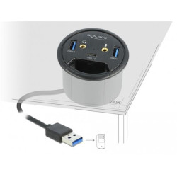 Delock Tříportový stolní rozbočovač USB 1 x USB Type-C a 2 x USB Typu-A + porty HD-Audio