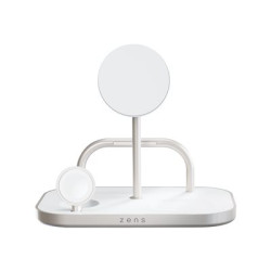 ZENS 4-in-1 Magnetic + Watch Wireless Charger - Stojan pro bezdrátové napájení + AC napájecí adaptér - 65 watt - Fast Charge - bílá stříbrná
