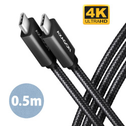 AXAGON BUCM32-CM05AB, SPEED+ kabel USB-C - USB-C, 0.5m, USB 20Gbps, PD 100W 5A, 4K HD, ALU, oplet