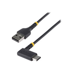 StarTech 3ft (1m) USB A to C Charging Cable Right Angle, Heavy Duty Fast Charge USB-C Cable, USB 2.0 A to Type-C, Durable and Rugged Aramid Fiber, 3A, S20 iPad Pixel - High Quality USB Charging Cord (R2ACR-1M-USB-CABLE) - USB kabel - USB (M) rovné do USB-C (M) pravoúhlý - USB 2.0 - 3 A - 1 m - černá