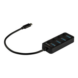 Startech 4 Port USB C Hub, USB-C to 4x USB 3.0 Type-A Ports with Individual On Off Port Switches, SuperSpeed 5Gbps USB 3.1 3.2 Gen 1, USB Bus Powered, Portable, 10" Attached Cable - Windows macOS Linux (HB30C4AIB) - Rozbočovač - 4 x USB 3.1 Gen 1 - desktop