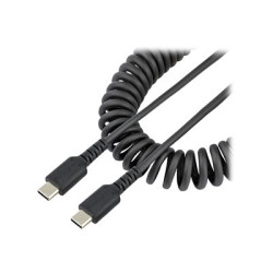 StarTech 20in (50cm) USB C Charging Cable, Coiled Heavy Duty Fast Charge & Sync USB-C Cable, High Quality USB 2.0 Type-C Cable, Rugged Aramid Fiber, TPE, 3A, S20, iPad, Pixel - Durable Male to Male USB, Black - USB kabel - USB-C (M) do USB-C (M) - USB 2.0 - 3 A - 50 cm - svinutý - černá