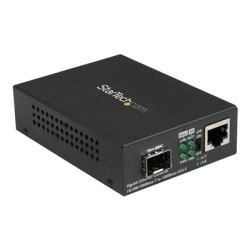 Startech Multimode Single Mode Fiber Media Converter - Open SFP Slot - 10 100 1000Mbps RJ45 Port - LFP Supported - IEEE 802.1q Tag VLAN - (MCM1110SFP) - Konvertor médií s optickými vlákny - 1GbE - 10Base-T, 1000Base-LX, 1000Base-SX, 100Base-TX, 1000Base-T - RJ-45 SFP (mini-GBIC) - pro P N: GLCLHSMDSTTA, GLCSXMMDST, GLCSXMMDSTT, GLCTEST, MASFP1GBTXST, SFP1GELXST