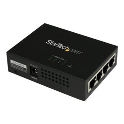 StarTech 4 Port Gigabit Midspan - PoE+ Injector - 802.3at and 802.3af - Wall-mountable Power over Ethernet Midspan (POEINJ4G) - Dávkovač energie - AC 100-240 V - 120 Watt - výstupní konektory: 4 - černá - pro P N: POEEXT1GAT, POEEXT2GAT, ST12MHDLANU