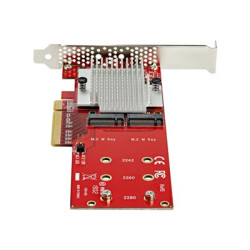 Startech Dual M.2 PCIe SSD Adapter Card, x8 x16 Dual NVMe or AHCI M.2 SSD to PCI Express 3.0, M.2 NGFF PCIe (M-Key) Compatible, Vented, Supports 2242, 2260, 2280, JBOD, Mac & PC - Full Low-Profile Brackets (PEX8M2E2) - Adaptér rozhraní - M.2 - Expansion Slot to M.2 - M.2 Card - nízký profil - PCIe 3.0 x8 - červená - kompatibilní s TAA
