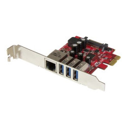 Startech 3 Port PCI Express USB 3.0 Card + Gigabit Ethernet - Fits Standard & Low-Profile PCs - UASP Supported - Optional SATA Power (PEXUSB3S3GE) - Síťový USB adaptér - PCIe 2.0 nízký profil - USB 3.0 x 3 + 1000Base-T x 1