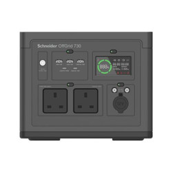 Schneider OffGrid 730 - Prenosná napájecí stanice - LCD, 2 zásuvky BS1363, sinusový prubeh, 3 USB-A, 2 USB-C, bezdrátová nabíjecka - AC 190 - 265 DC 12 -30 V - 700 watt - lithium-iontová - 738 Wh - výstupní konektory: 2 - Velká Británie - cerná, zelená