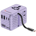 Verbatim, Cestovní adaptér Charge ,n, Travel GaN III 2x USB-C, 2X USB-A + 1x integrovaný kabel USB-C, fialová, 100 W