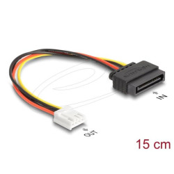 Delock Napájecí kabel SATA, z 15 pinové zástrčky na 1 x 4 pinovou zásuvku disketové mechaniky floppy, 15 cm
