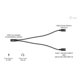 i-tec USB-C Cable Splitter Audio Data + Power Delivery 100W