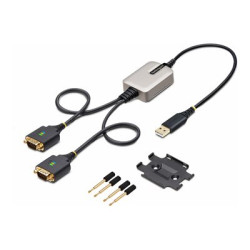 StarTech 2ft (60cm) 2-Port USB to Serial Adapter Cable, Interchangeable DB9 Screws Nuts, COM Retention, USB-A to DB9 RS232, FTDI, Level-4 ESD Protection, Windows macOS ChromeOS Linux - Rugged TPE Construction (2P1FFC-USB-SERIAL) - USB sériový kabel - USB (M) do DB-9 (M) - 60 cm - cerná
