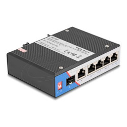 Delock - Prepínac - prumyslový - 4 x 10 100 1000 (PoE+) + 1 x 10 100 1000 + 1 x 1 Gigabit SFP - lze montovat na konzolu DIN - PoE+
