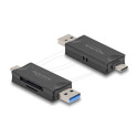 Delock Čtečka karet USB 5 Gbps, USB Type-C Typ-A na paměťové karty SD a Micro SD černá