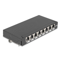 Delock Mini Desktop Patch Panel RJ45 jack 8 porty Cat.6A stíněný černý - pro montáž na stůl, zeď nebo DIN lištu