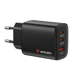Verbatim Essentials, GaN nabíječka do sítě USB-A QC 3.0, 2 USB-C PD 3.0, černá, 65W