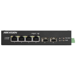 Hikvision DS-3T0506HP-E HS - Průmyslový switch, 4x Gb PoE (1x Hi-PoE) + 2x Gb SFP, 60W, Super PoE, se zdrojem
