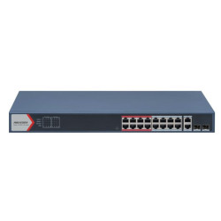Hikvision DS-3E1318P-EI(B) - Smart managed switch 16x100TX PoE + 2x Gb Uplink Combo port, 230W, Super PoE- dosah až 300m