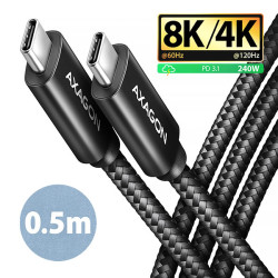 AXAGON BUCM4X-CM05AB NewGEN+ kabel USB-C - USB-C, 0.5m, USB4 Gen 3×2, PD 240W 5A, 8K HD, ALU,oplet
