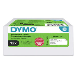 Dymo papírové štítky 51mm x 19mm, bílé, multifunkční, snímatelné, 12 x 500 ks, 2234186, 12 rolí v balení, cena za balení