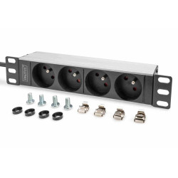 Digitus 1U hliníkové PDU, montáž do racku 254 mm (10"), 4x zásuvka CEE 7 5, 16 A, 4000 W, 250 VAC 50 60 Hz