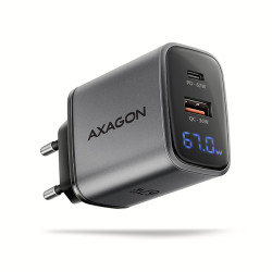 AXAGON ACU-PQ67D GaN nabíječka do sítě 67W, USB-A + USB-C, PD3.0 PPS QC4+ SFC2.0 Apple, LCD display
