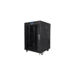 LANBERG Volně stojící skříň 19", 15U 600x600, (v rozloženém stavu), skleněné dveře, LCD, černá (RAL9004)