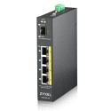 ZyXEL RGS100-5P, 5-port Gigabit switch: 4x GbE + 1x SFP, PoE (802.3at, 30W), Power budget 120W, DIN rail Wall mount, IP3
