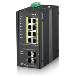 ZyXEL RGS200-12P, 12-port Gigabit WebManaged switch: 8x GbE + 4x SFP, PoE (802.3at, 30W), Power budget 240W, DIN rail Wa
