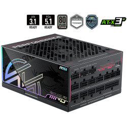 MSI zdroj MPG Ai1300TS PCIE5 1300W ATX3.1 akt. PFC 12 let záruka 135mm ventilátor modulární 80PLUS Titanium