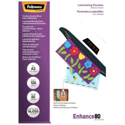 FELLOWES laminovací fólie formát A3 80 mic samolepící velikost 303x426 mm lesklé 100 pack