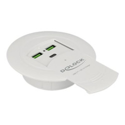 Delock USB Type-C Charger PD 85 W + Qualcomm Quick Charge 3.0 for table mounting - Nabíjecka baterií napájecí adaptér - AC 100-240 V - 87 Watt - výstupní konektory: 3 - bílá