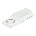 Delock USB and Wireless Charger - Dobíjecí stanice + AC napájecí adaptér - 110 watt - 5 A - PD - 5 výstupní konektory (3 x USB typ A, 2 x USB-C) - bílá