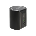 Delock - Bezdrátový nabíjecí stojan napájecí adaptér - 58 Watt - 3 A - Fast Charge, PD - 3 výstupní konektory (2 x USB, USB-C) - cerná