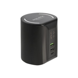 Delock - Bezdrátový nabíjecí stojan napájecí adaptér - 58 Watt - 3 A - Fast Charge, PD - 3 výstupní konektory (2 x USB, USB-C) - cerná
