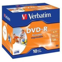 VERBATIM DVD-R (10-pack)Printable 16x 4.7GB Jewel