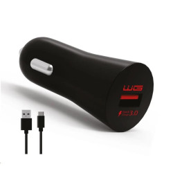 WG - Autonabíječka Fast 1x USB-A, Quick Charge 3.0, 5 V - 9 V - 12 V, + kabel Type-C, černá
