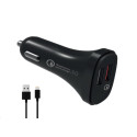 WG - Autonabíječka 2x USB, Quick Charge 3.0 5,4 A, + kabel USB-A na Lightning MFI, černá