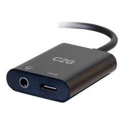 C2G USB C to AUX (3.5mm) and USB C Adapter for Audio and Power - Adaptér USB-C jack sluchátek - 24 pin USB-C s piny (male) do 4 pólový mini jack, 24 pin USB-C se zdírkami (female) - USB napájení (100W)