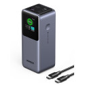 UGREEN powerbanka s rychlým nabíjením 20000mAh 3-port s displejem, Li-ion, 130W, 2x USB-C, 1x USB-A, stříbrná