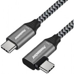 PremiumCord USB-C zahnutý kabel ( USB 3.2 GEN 2, 3A, 60W, 20Gbit s ) 1m hliníkové krytky konektorů, bavlněný oplet