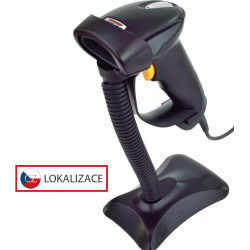 CCD čtečka Virtuos HT-310A, dlouhý dosah, USB (klávesnice RS-232 emulace), stojánek, černá